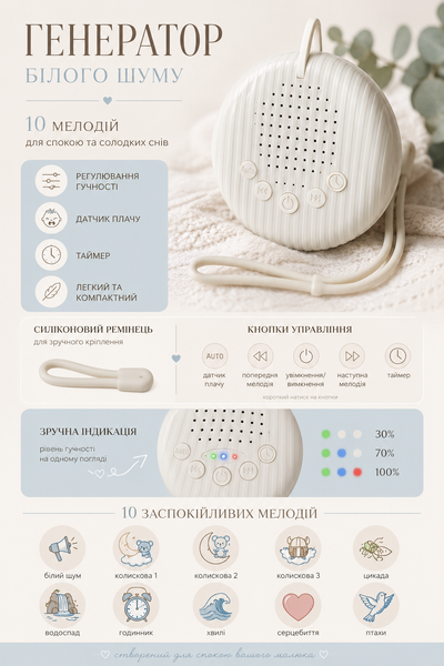 Білий шум "Ягня" у авторському чохлі з кріпленням на ліжечко mSheep - Milk фото