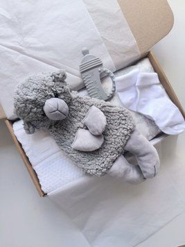 Подарунковий набір з пледом та непромокаючою пелюшкою grey set sheep фото